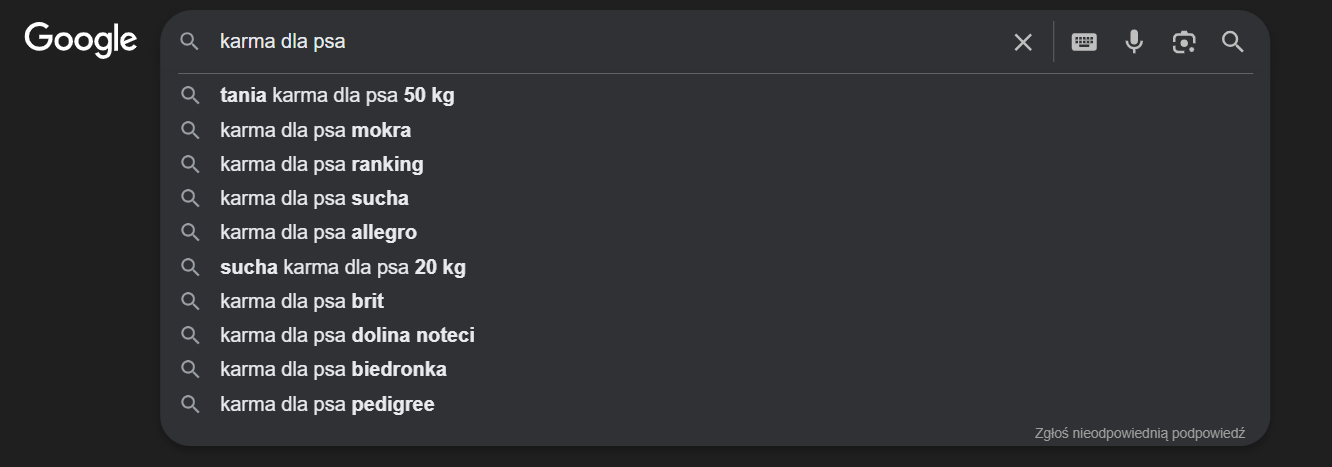 Podpowiedzi Google autocomplete, Długi ogon SEO, Frazy długiego ogona