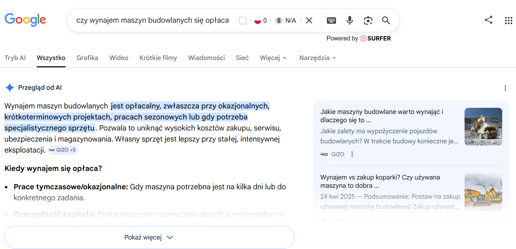 AI Overviews w wynikach Google
