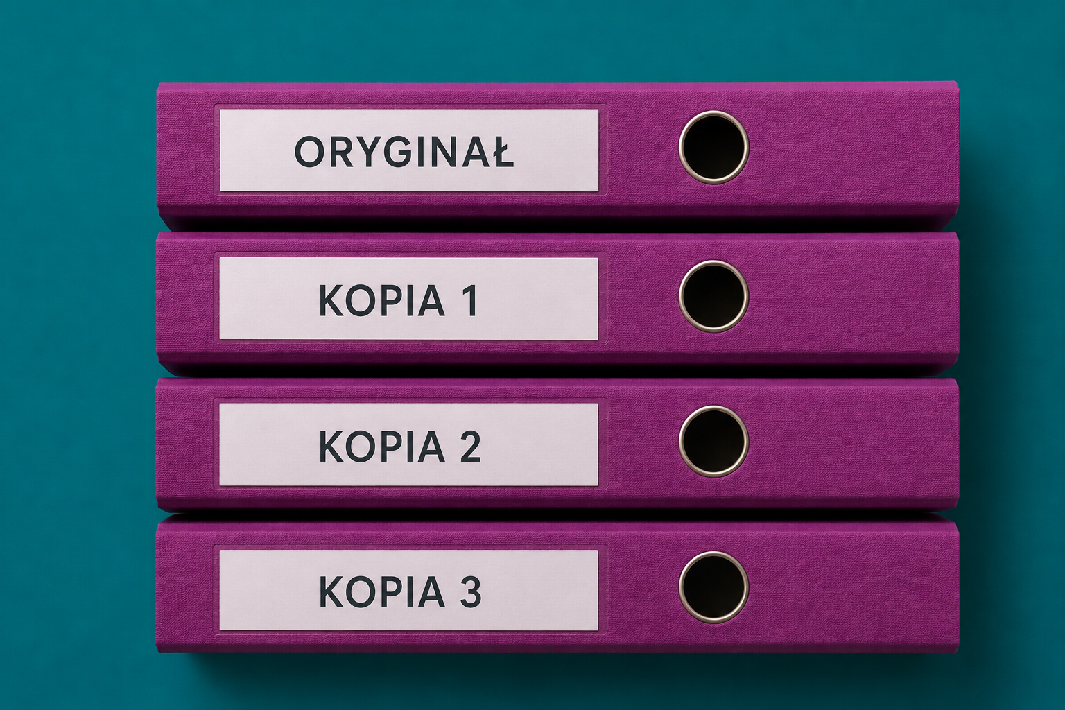 Grafika z segregatorami oznaczonymi jako Oryginał i kolejne Kopie, obrazująca zjawisko duplicate content